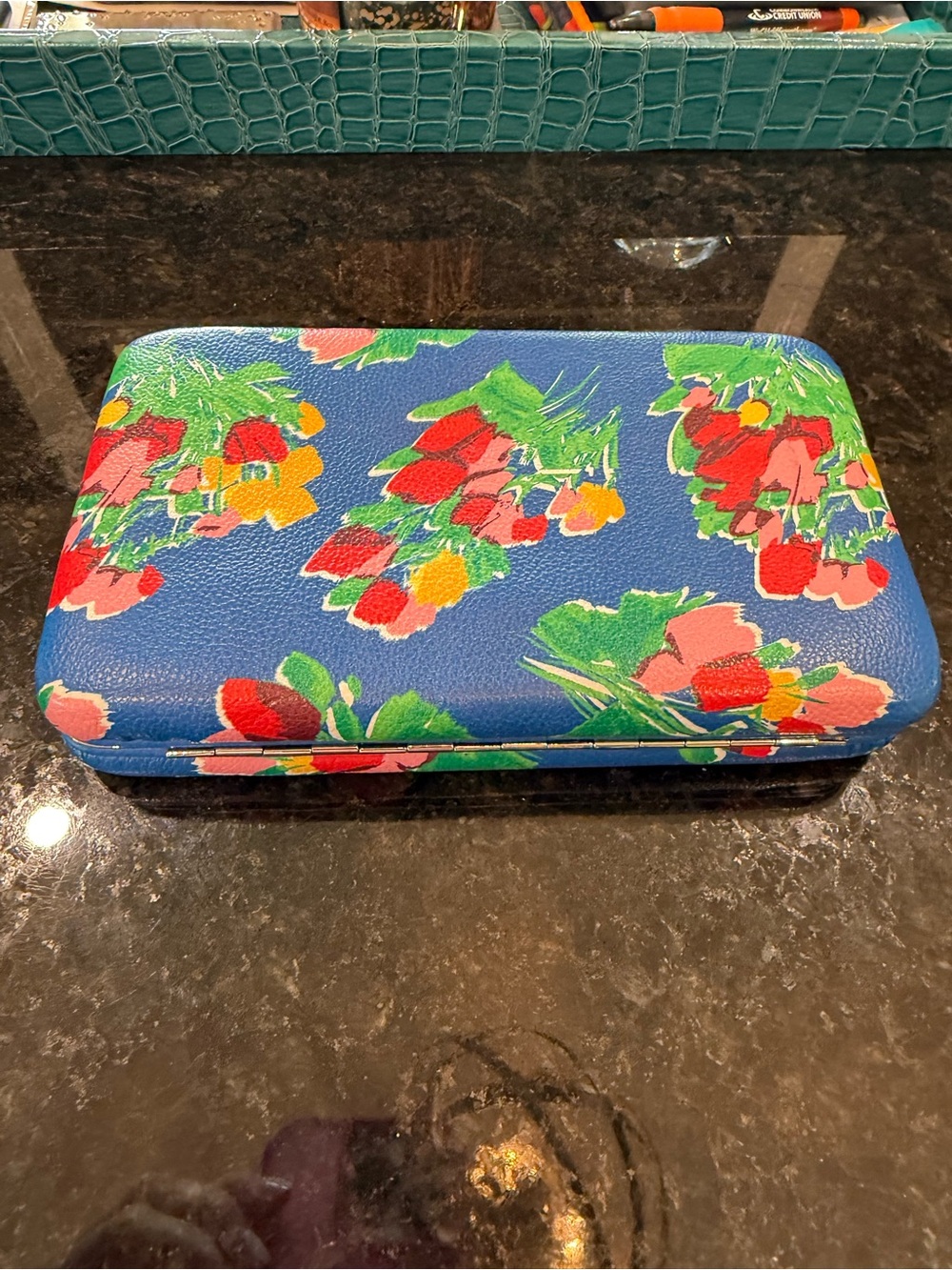 Blue Floral Printed Clutch Wallet